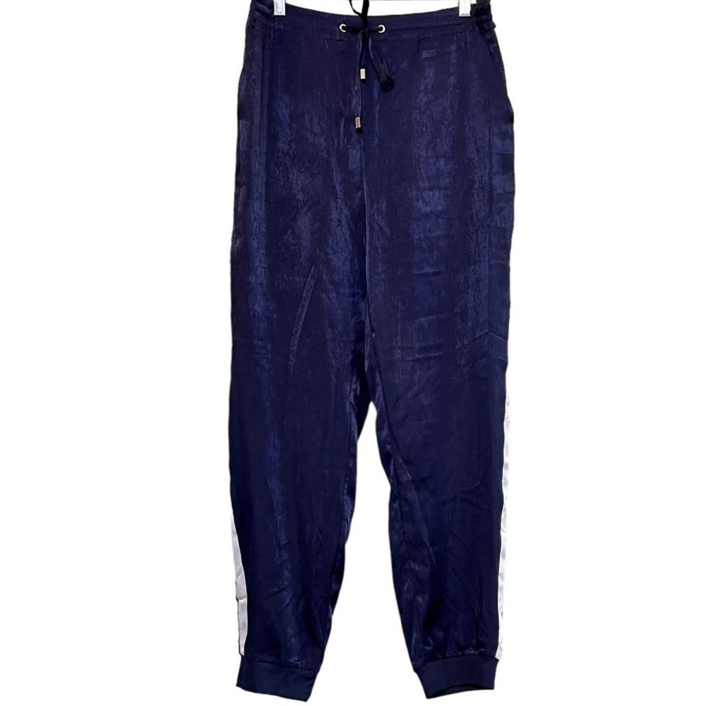 Soprano Navy Track Pant Drawstring Tuxedo Stripe Large Mafia Wife Silky Glam NWT
